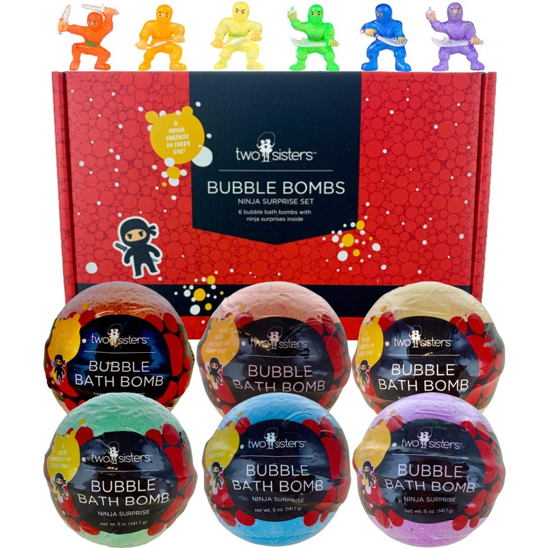 Ninja Kids Bath Bombs with Surprise Toy Inside 6 Pack  Large Red Bubble Bomb and Fizzies Gentle and Safe USA Made  Ideal Gift for Boys and Girls by Two Sisters